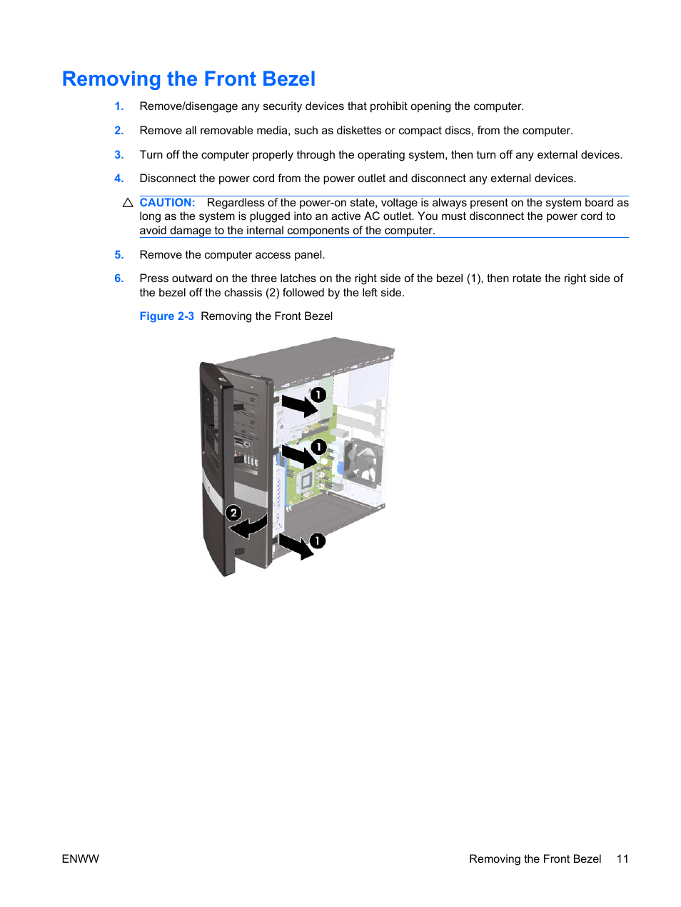 Removing the front bezel | HP DX7500 User Manual | Page 17 / 58