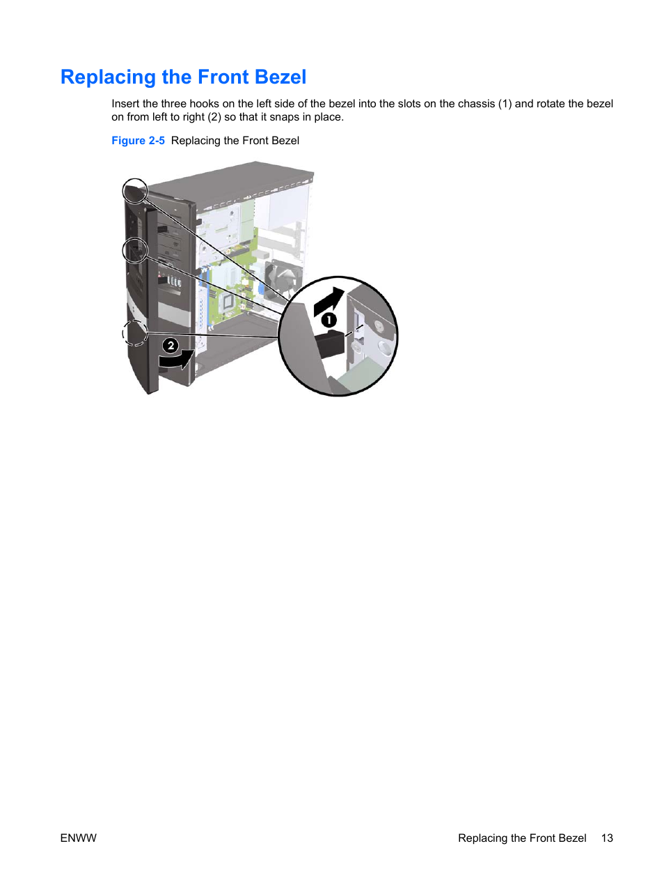 Replacing the front bezel | HP DX7500 User Manual | Page 19 / 58