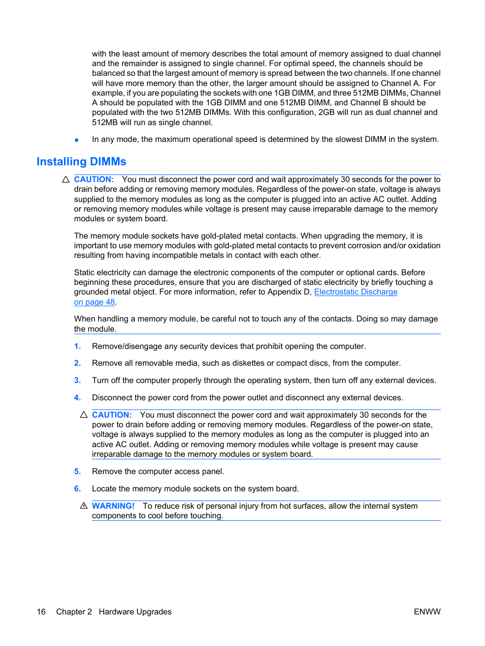 Installing dimms | HP DX7500 User Manual | Page 22 / 58