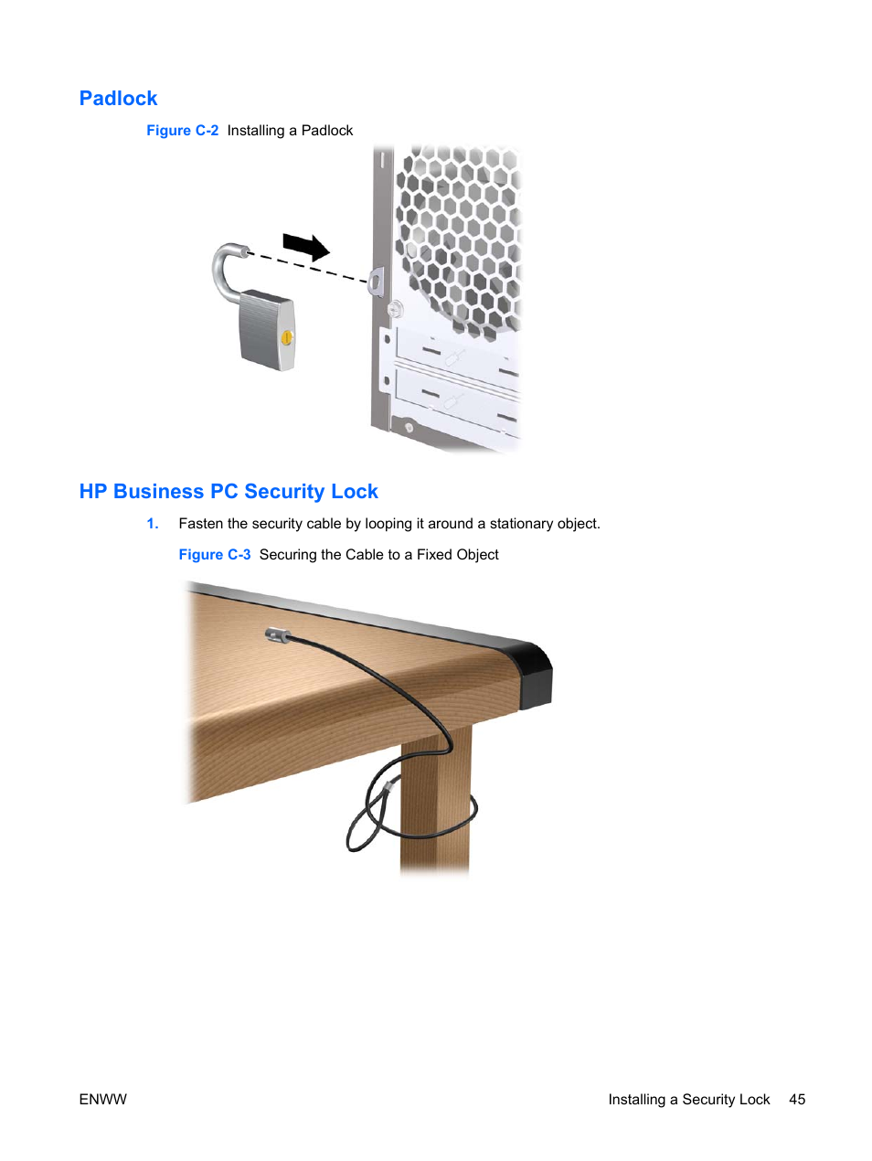 Padlock, Hp business pc security lock, Padlock hp business pc security lock | HP DX7500 User Manual | Page 51 / 58
