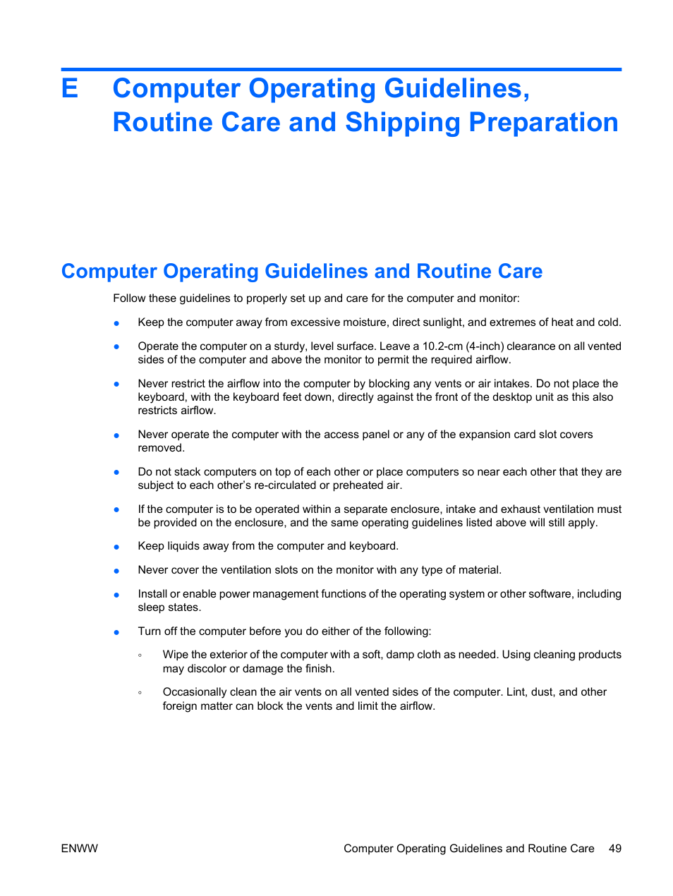 Computer operating guidelines and routine care | HP DX7500 User Manual | Page 55 / 58