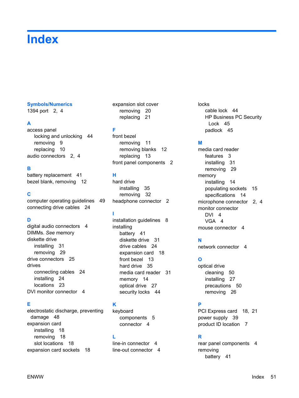 Index | HP DX7500 User Manual | Page 57 / 58