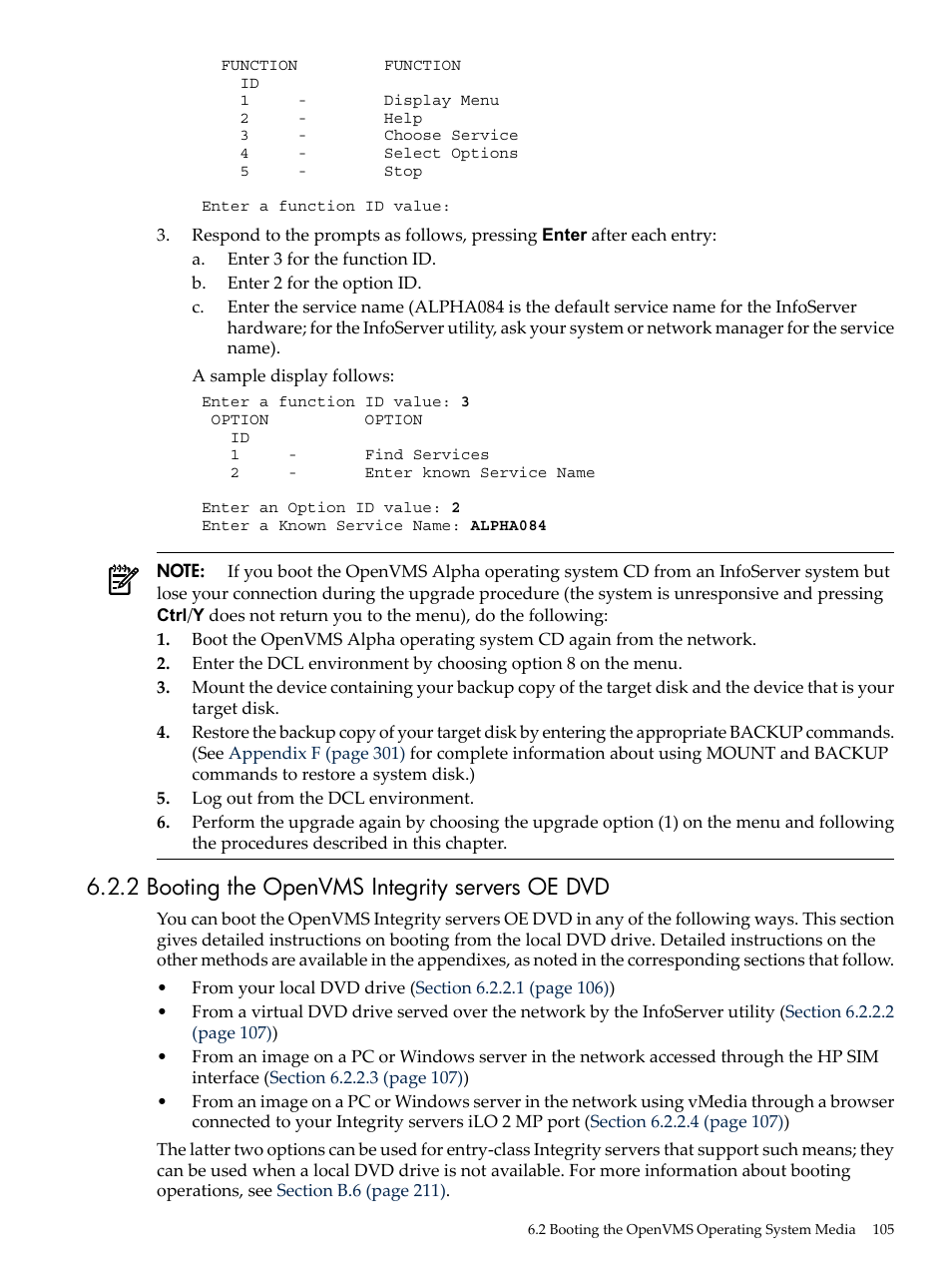 2 booting the openvms integrity servers oe dvd | HP BA322 90087 User Manual | Page 105 / 346