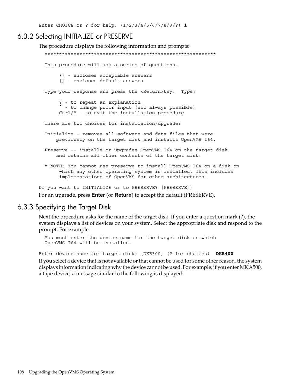 2 selecting initialize or preserve, 3 specifying the target disk | HP BA322 90087 User Manual | Page 108 / 346