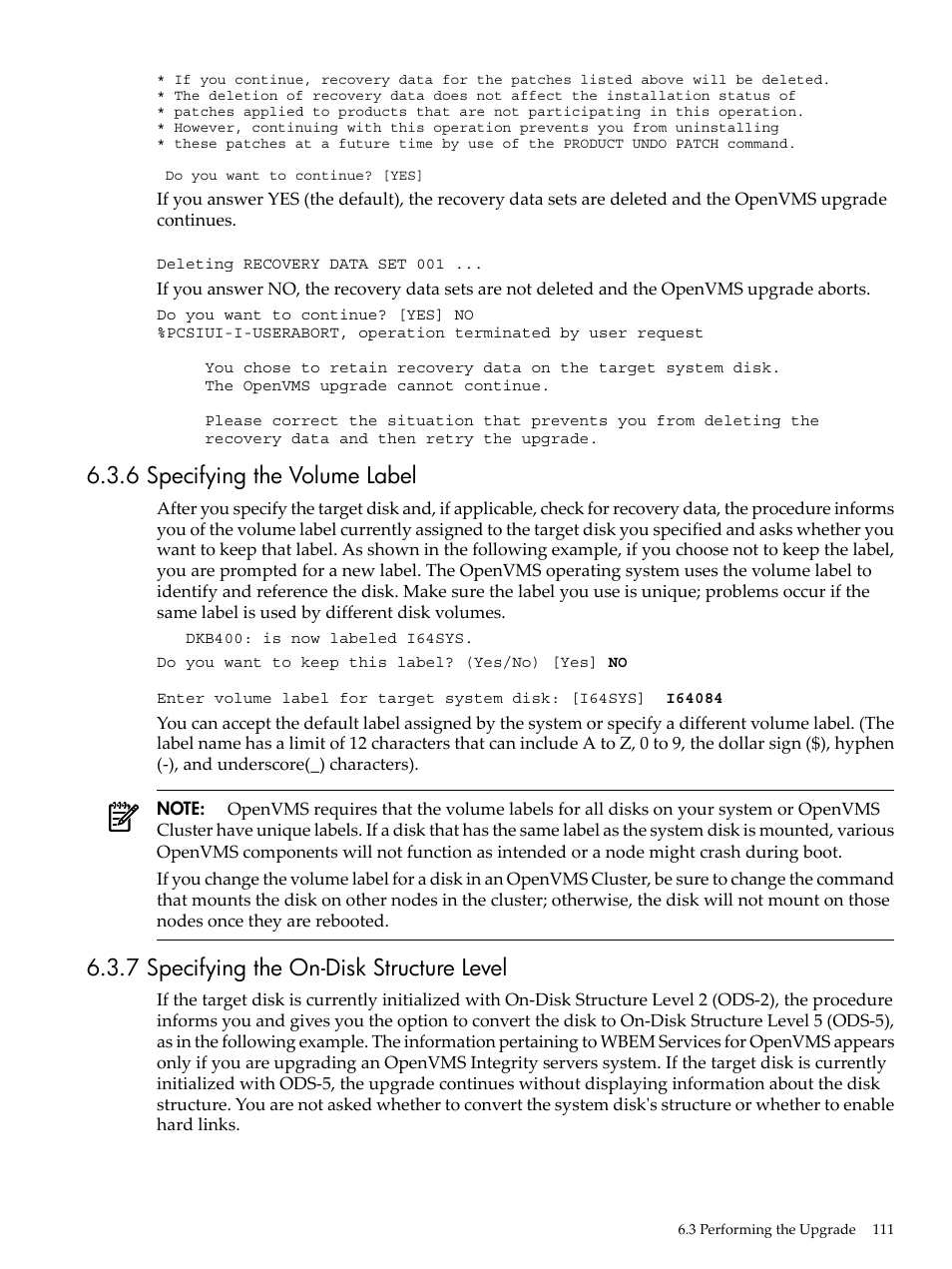 6 specifying the volume label, 7 specifying the on-disk structure level | HP BA322 90087 User Manual | Page 111 / 346