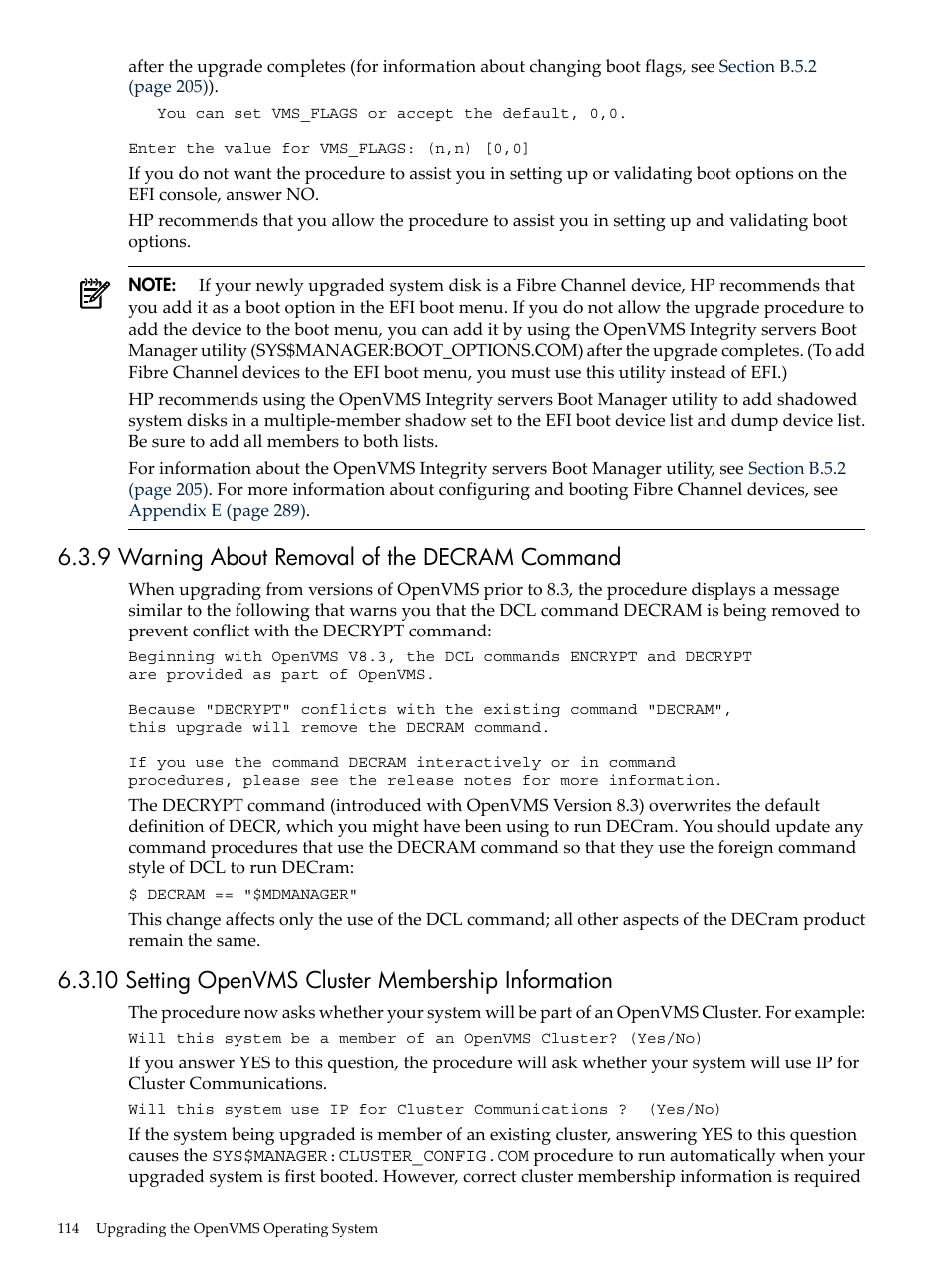 9 warning about removal of the decram command, 10 setting openvms cluster membership information | HP BA322 90087 User Manual | Page 114 / 346