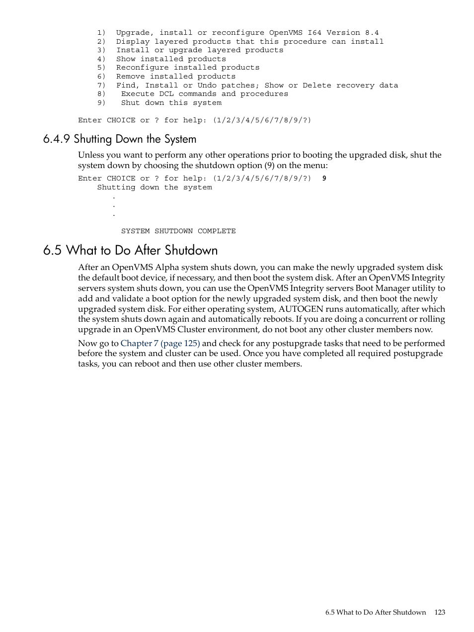 9 shutting down the system, 5 what to do after shutdown | HP BA322 90087 User Manual | Page 123 / 346