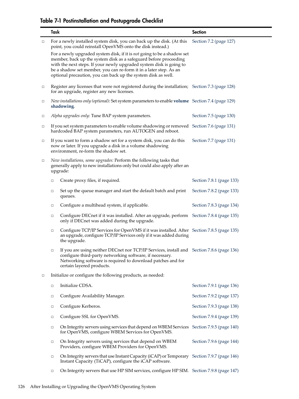 Postinstallation and postupgrade checklist | HP BA322 90087 User Manual | Page 126 / 346