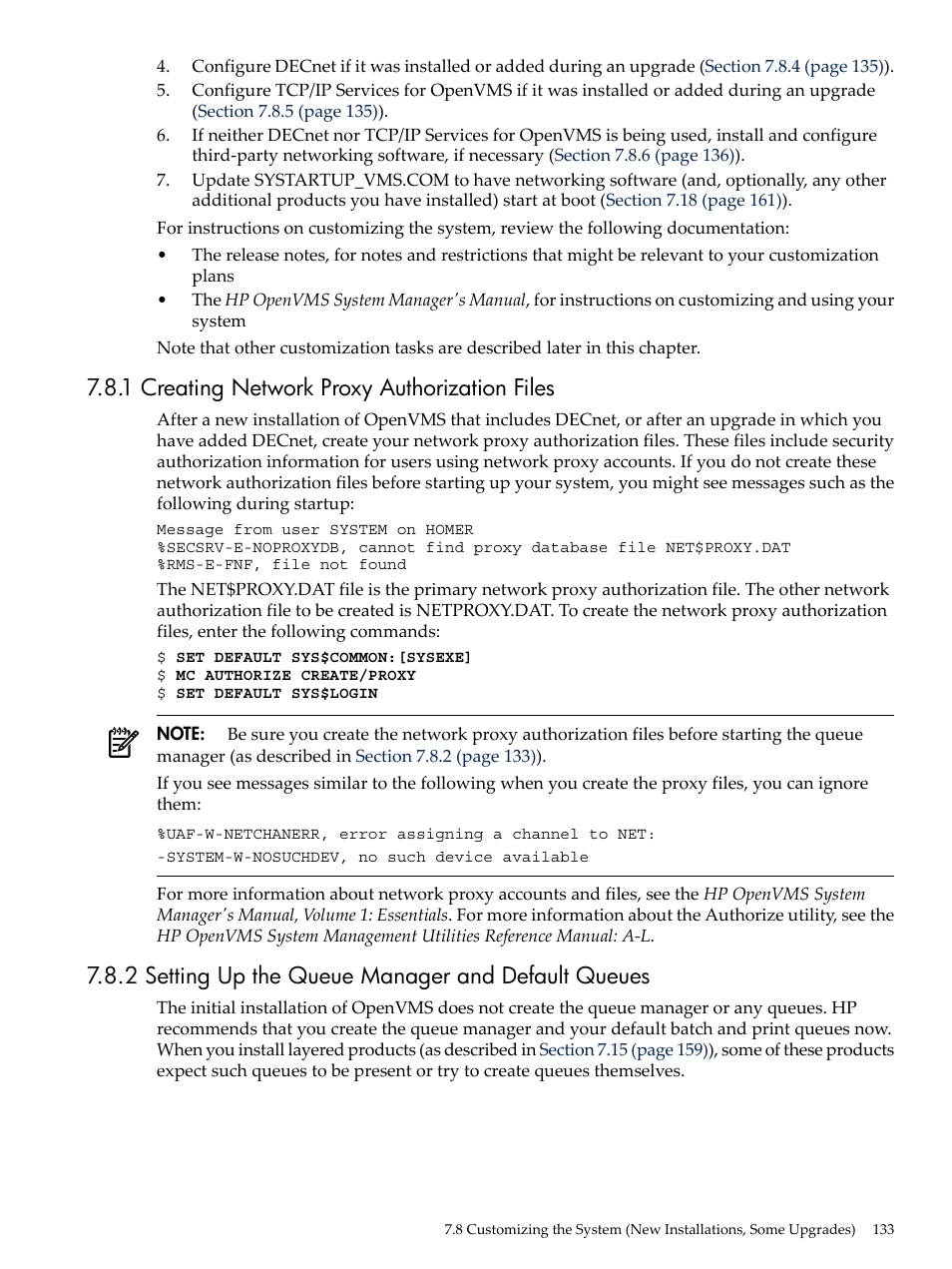1 creating network proxy authorization files, 2 setting up the queue manager and default queues | HP BA322 90087 User Manual | Page 133 / 346