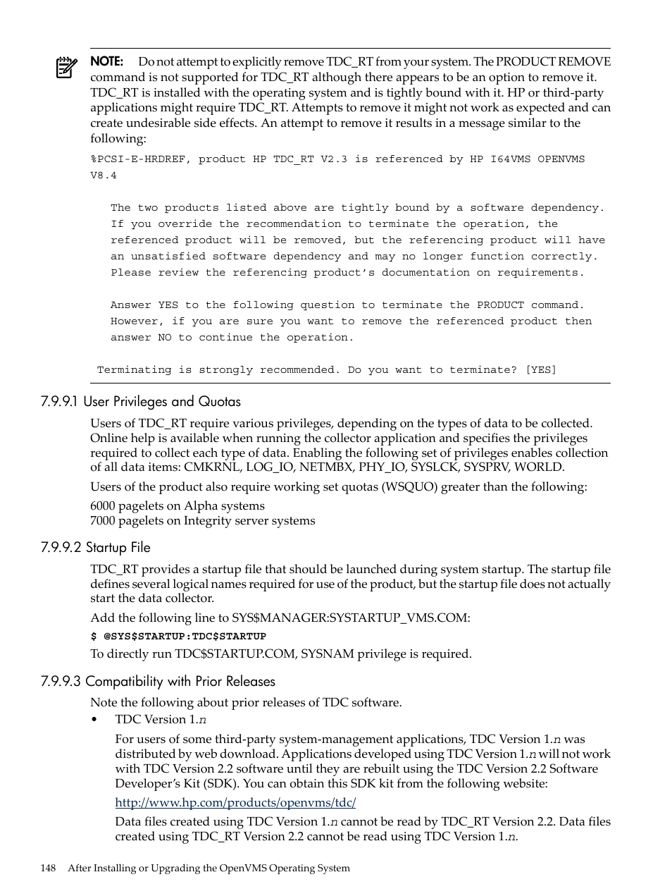 1 user privileges and quotas, 2 startup file, 3 compatibility with prior releases | HP BA322 90087 User Manual | Page 148 / 346
