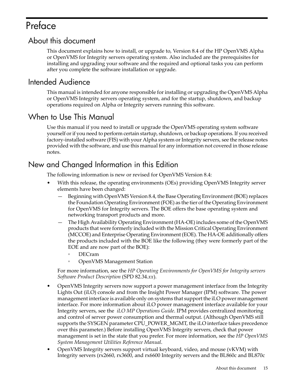 Preface, About this document, Intended audience | When to use this manual, New and changed information in this edition | HP BA322 90087 User Manual | Page 15 / 346