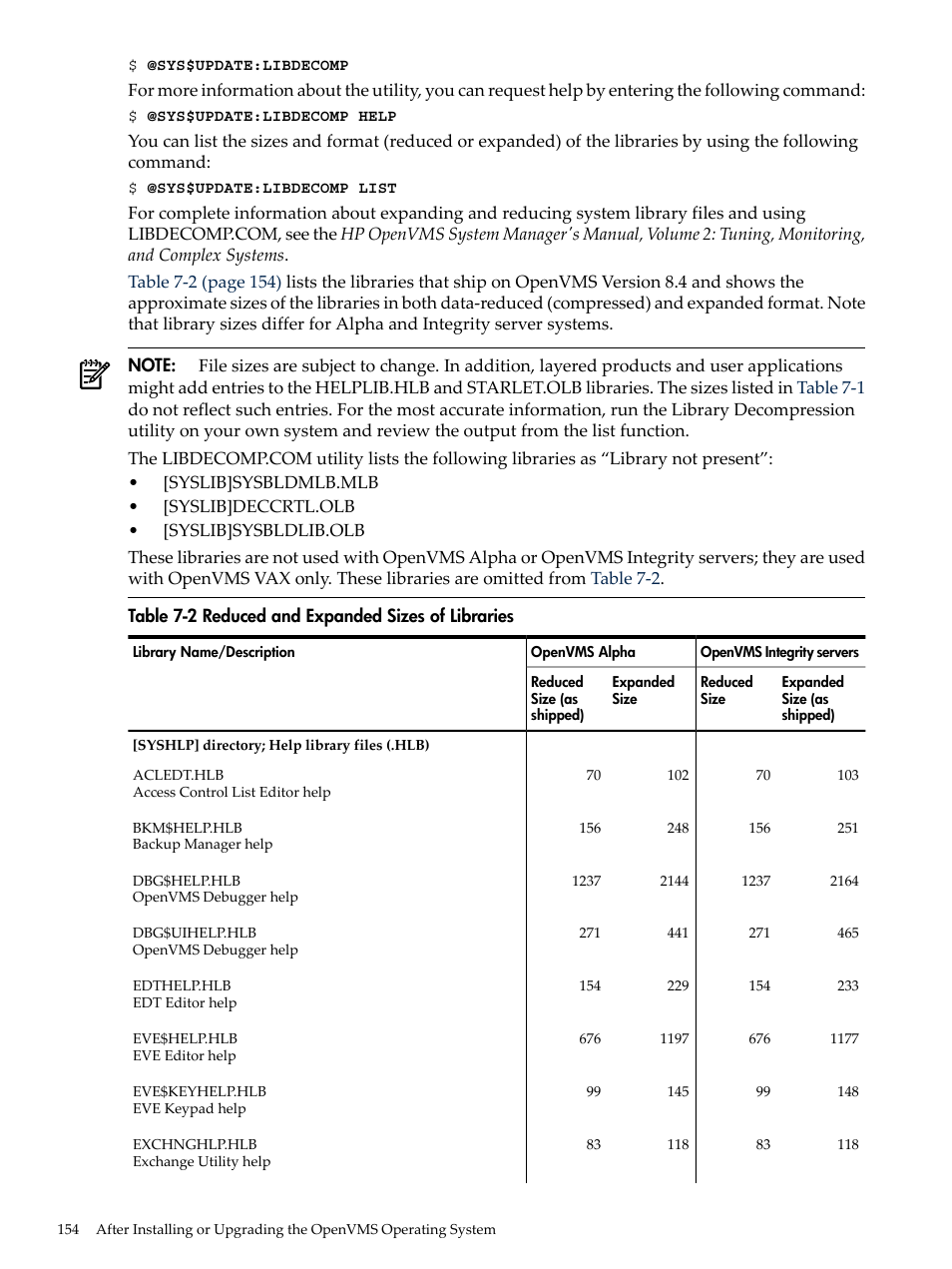 Reduced and expanded sizes of libraries | HP BA322 90087 User Manual | Page 154 / 346