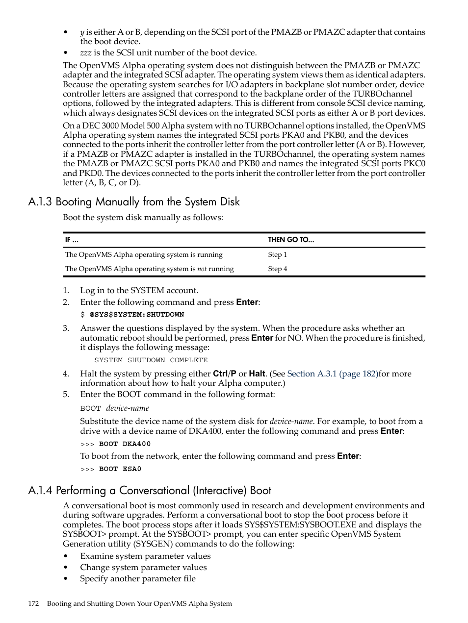 A.1.3 booting manually from the system disk, Section a.1.4 | HP BA322 90087 User Manual | Page 172 / 346