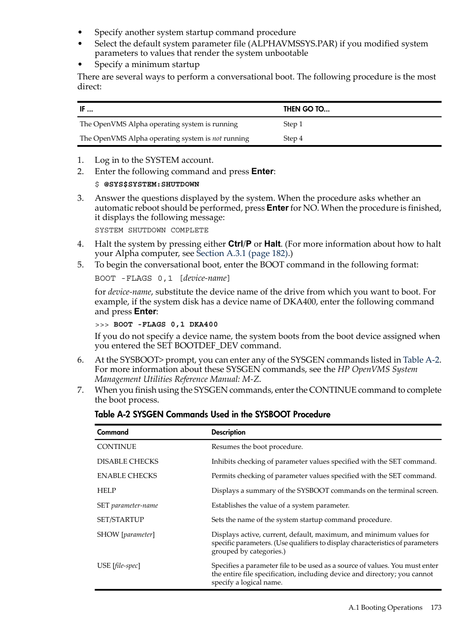 Sysgen commands used in the sysboot procedure | HP BA322 90087 User Manual | Page 173 / 346