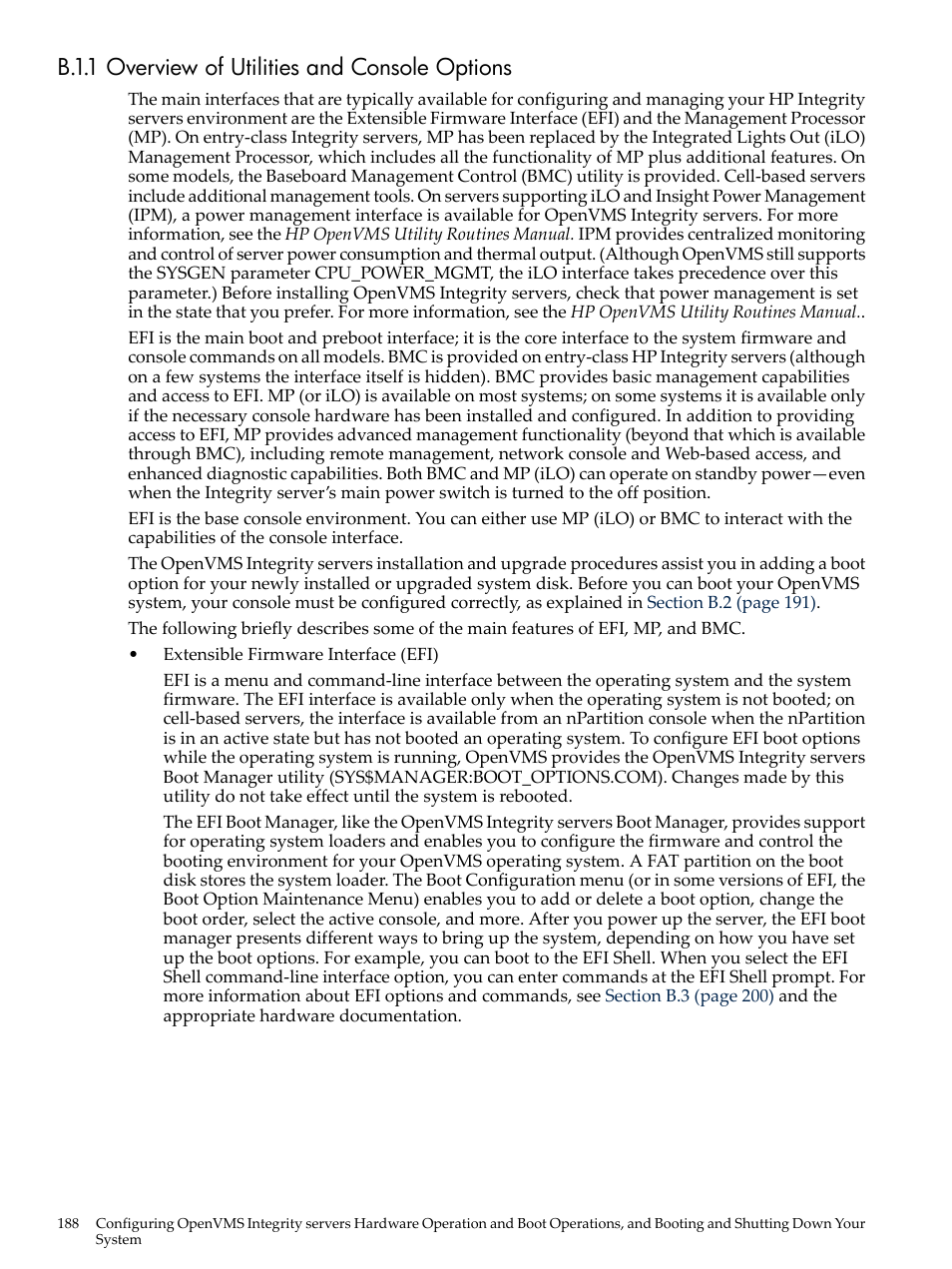 B.1.1 overview of utilities and console options | HP BA322 90087 User Manual | Page 188 / 346