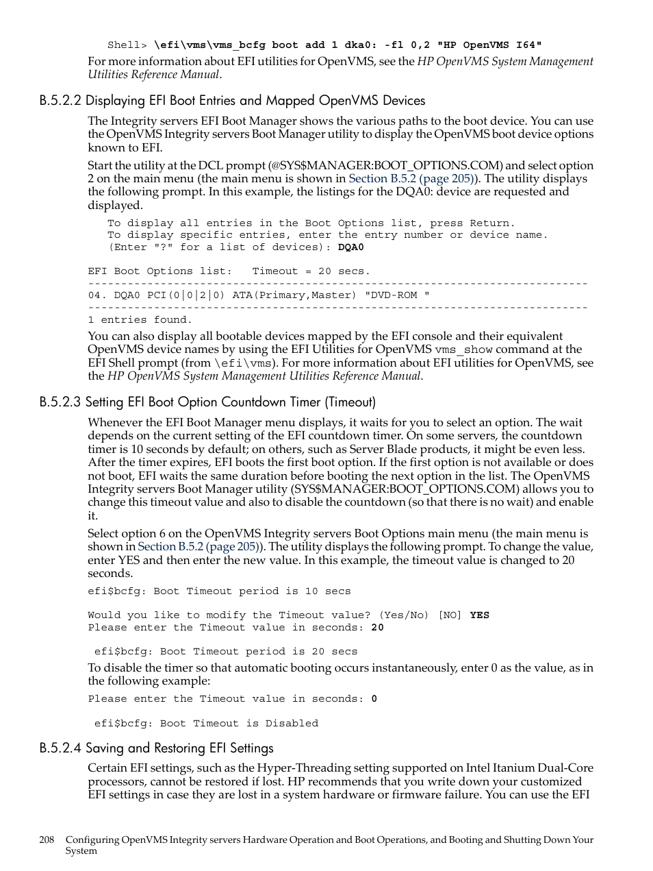 B.5.2.4 saving and restoring efi settings, Section b.5.2.3 | HP BA322 90087 User Manual | Page 208 / 346