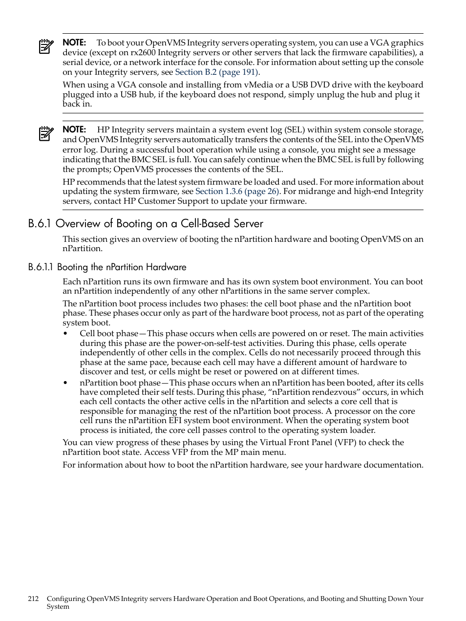 B.6.1 overview of booting on a cell-based server, B.6.1.1 booting the npartition hardware | HP BA322 90087 User Manual | Page 212 / 346