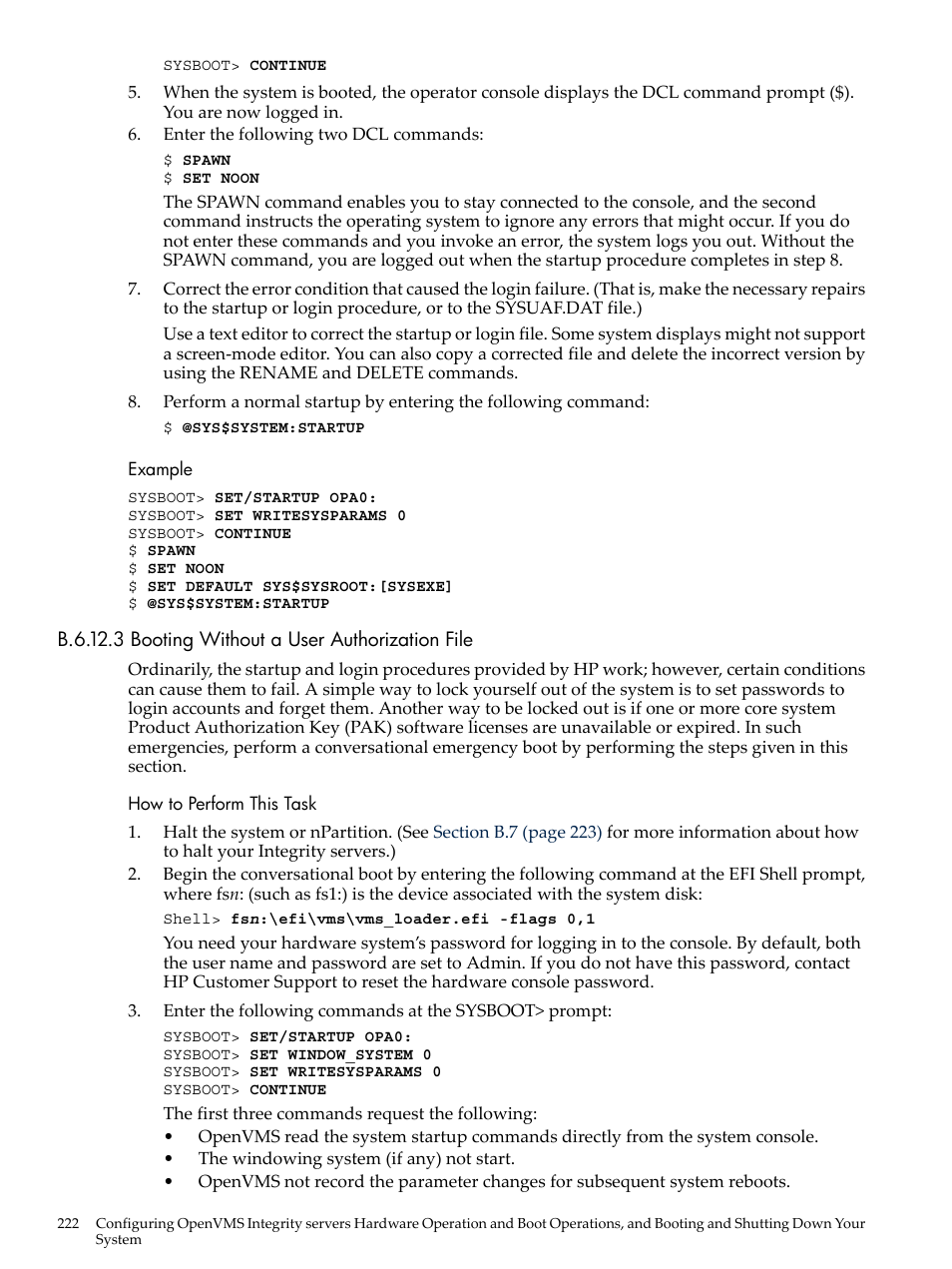 B.6.12.3 booting without a user authorization file | HP BA322 90087 User Manual | Page 222 / 346
