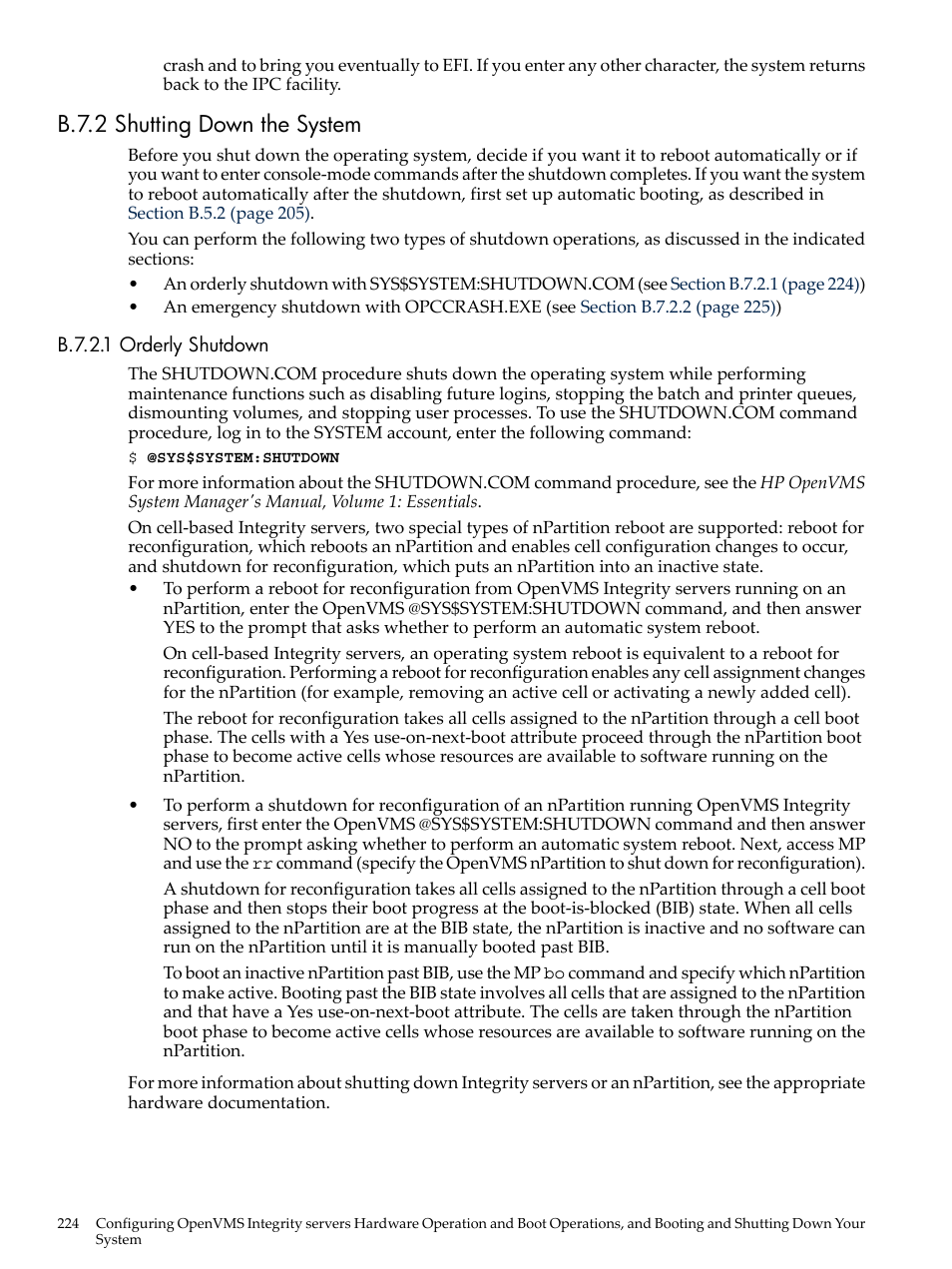 B.7.2 shutting down the system, B.7.2.1 orderly shutdown | HP BA322 90087 User Manual | Page 224 / 346