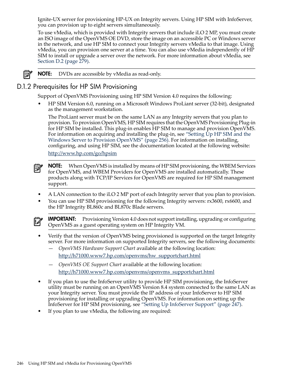 D.1.2 prerequisites for hp sim provisioning | HP BA322 90087 User Manual | Page 246 / 346