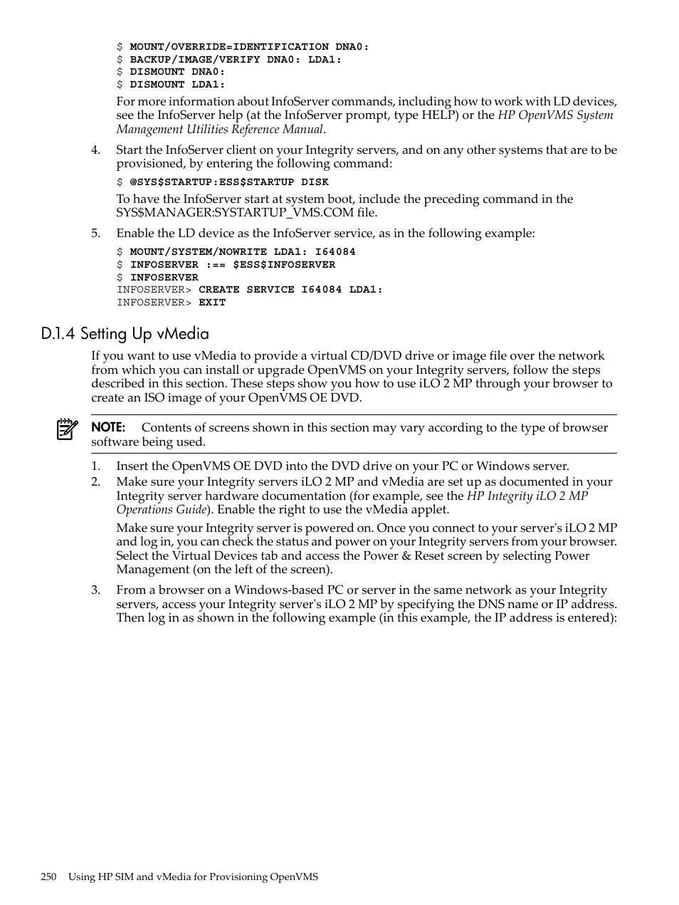 D.1.4 setting up vmedia | HP BA322 90087 User Manual | Page 250 / 346