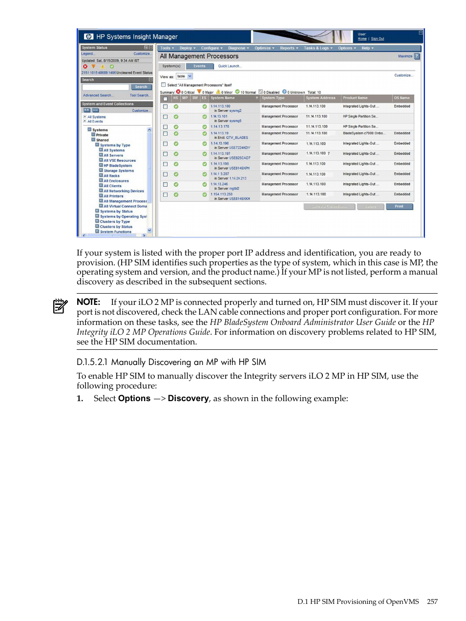 D.1.5.2.1 manually discovering an mp with hp sim | HP BA322 90087 User Manual | Page 257 / 346