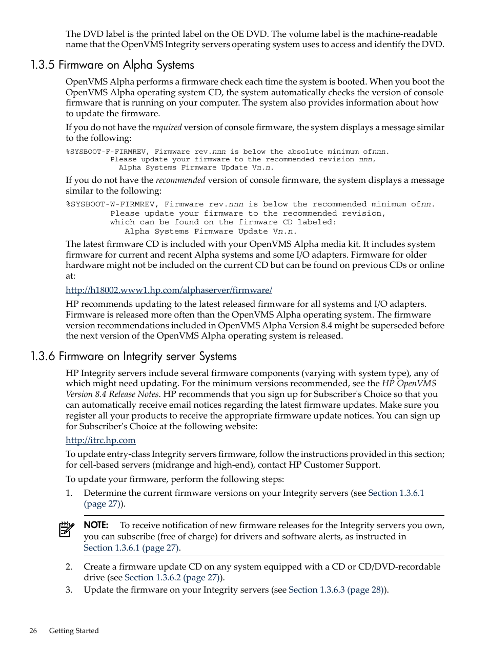 5 firmware on alpha systems, 6 firmware on integrity server systems | HP BA322 90087 User Manual | Page 26 / 346