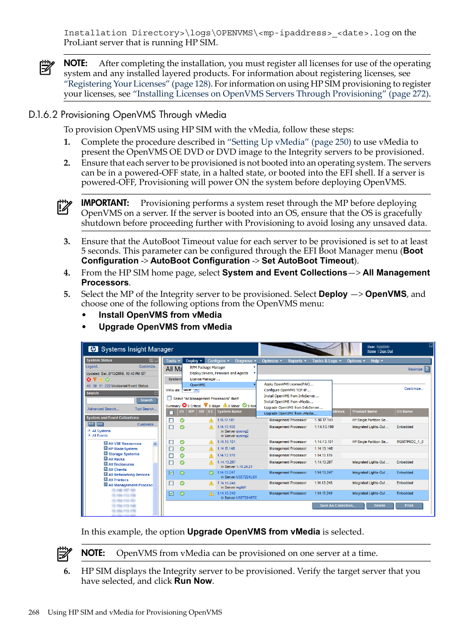 D.1.6.2 provisioning openvms through vmedia, Provisioning openvms through vmedia | HP BA322 90087 User Manual | Page 268 / 346