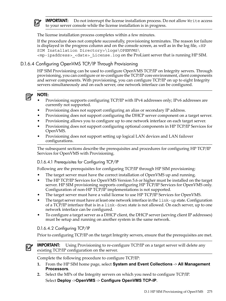 D.1.6.4.1 prerequisites for configuring tcp/ip, D.1.6.4.2 configuring tcp/ip, Configuring | HP BA322 90087 User Manual | Page 275 / 346