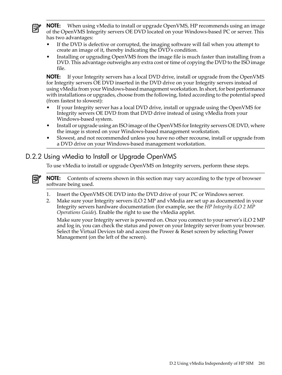 D.2.2 using vmedia to install or upgrade openvms | HP BA322 90087 User Manual | Page 281 / 346