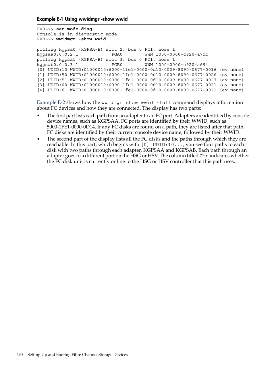 Using wwidmgr -show wwid | HP BA322 90087 User Manual | Page 290 / 346