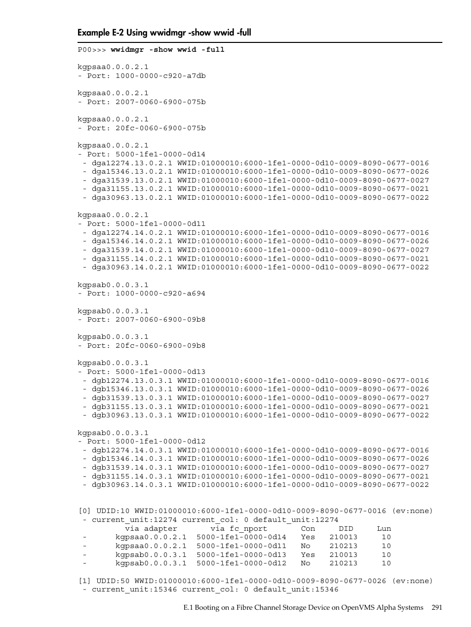 Using wwidmgr -show wwid -full | HP BA322 90087 User Manual | Page 291 / 346