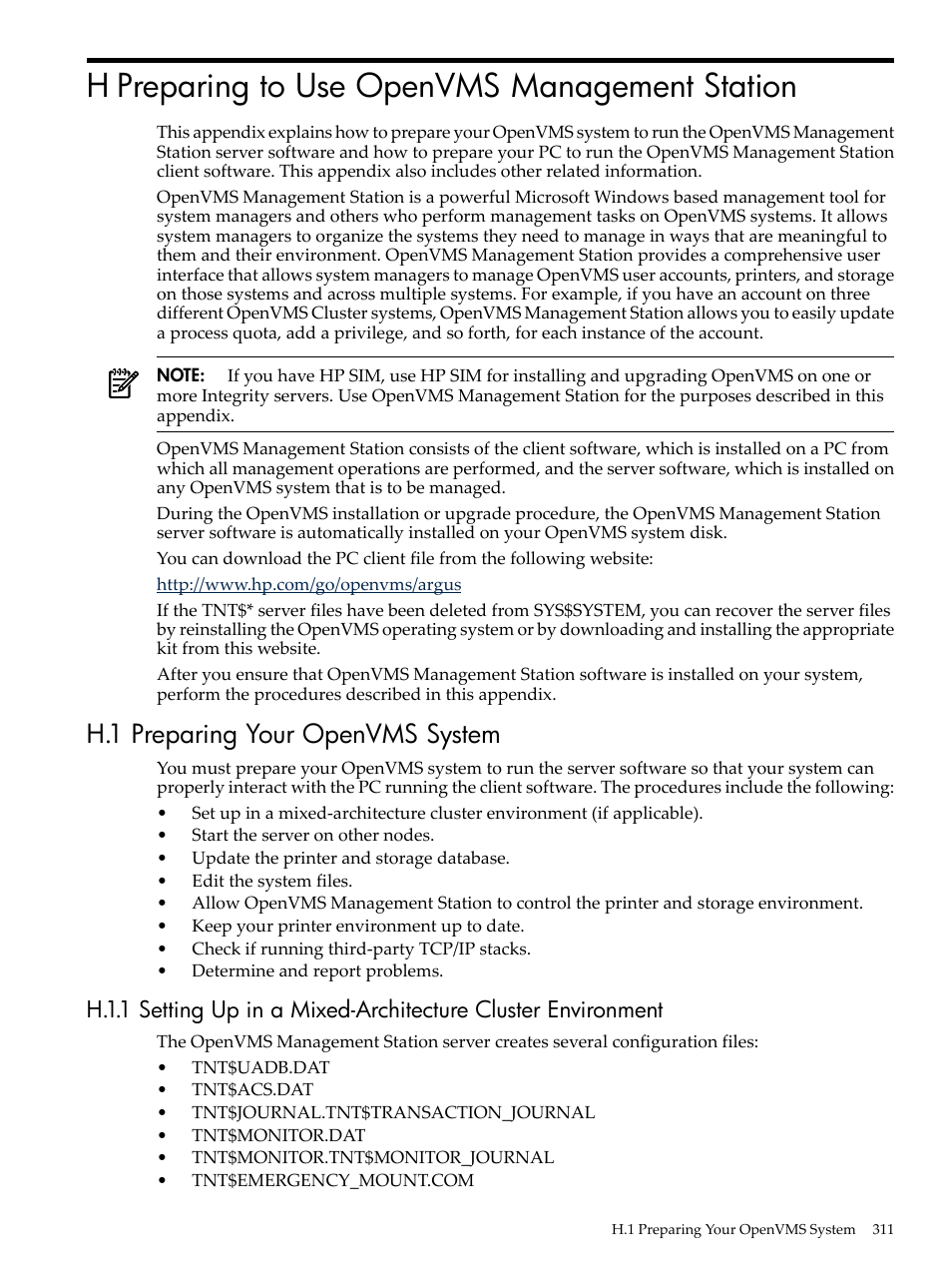 H preparing to use openvms management station, H.1 preparing your openvms system, Appendix h | HP BA322 90087 User Manual | Page 311 / 346