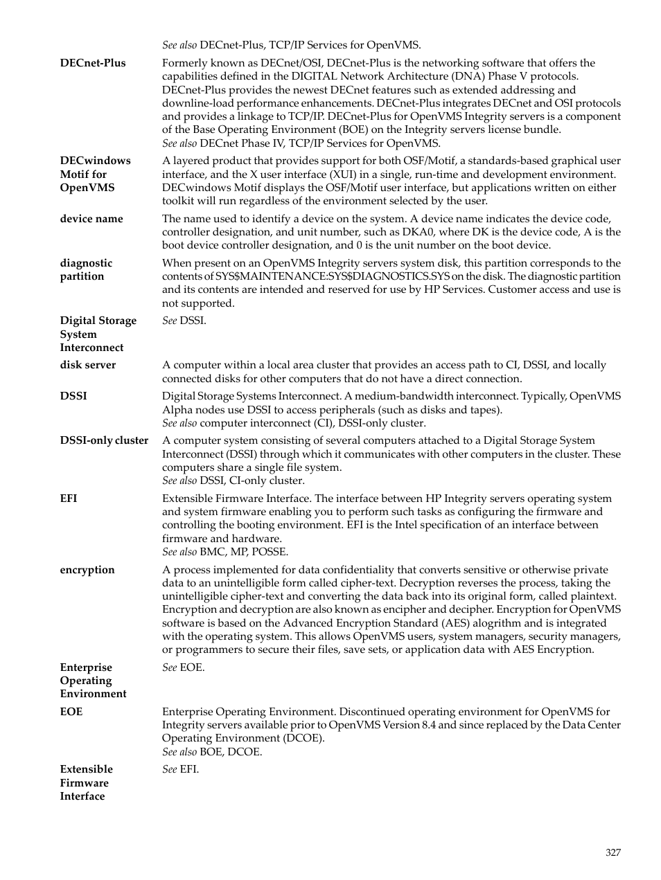 Decwindows motif for openvms, Decnet-plus, Disk server | Dssi-only cluster, Dssi | HP BA322 90087 User Manual | Page 327 / 346