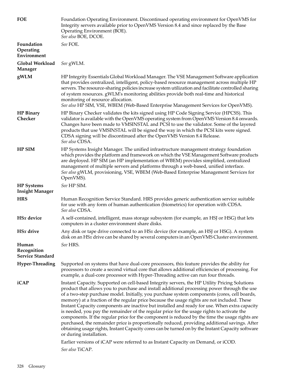 Hs x device, Hp sim, Cdsa | Icap | HP BA322 90087 User Manual | Page 328 / 346