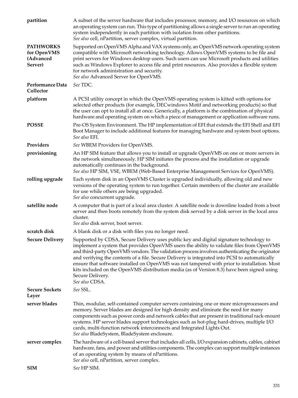 Provisioning, Server complex, Platform | Partition, Satellite node | HP BA322 90087 User Manual | Page 331 / 346