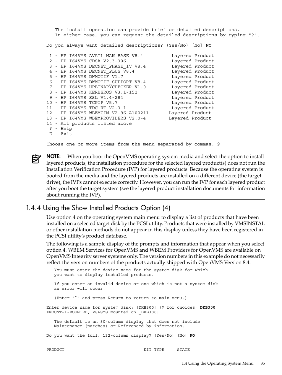 4 using the show installed products option (4) | HP BA322 90087 User Manual | Page 35 / 346