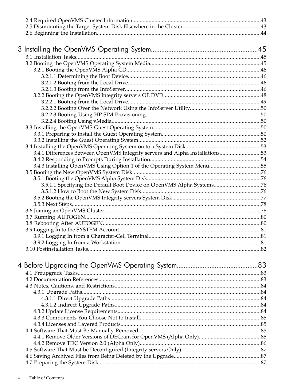 3 installing the openvms operating system, 4 before upgrading the openvms operating system | HP BA322 90087 User Manual | Page 4 / 346