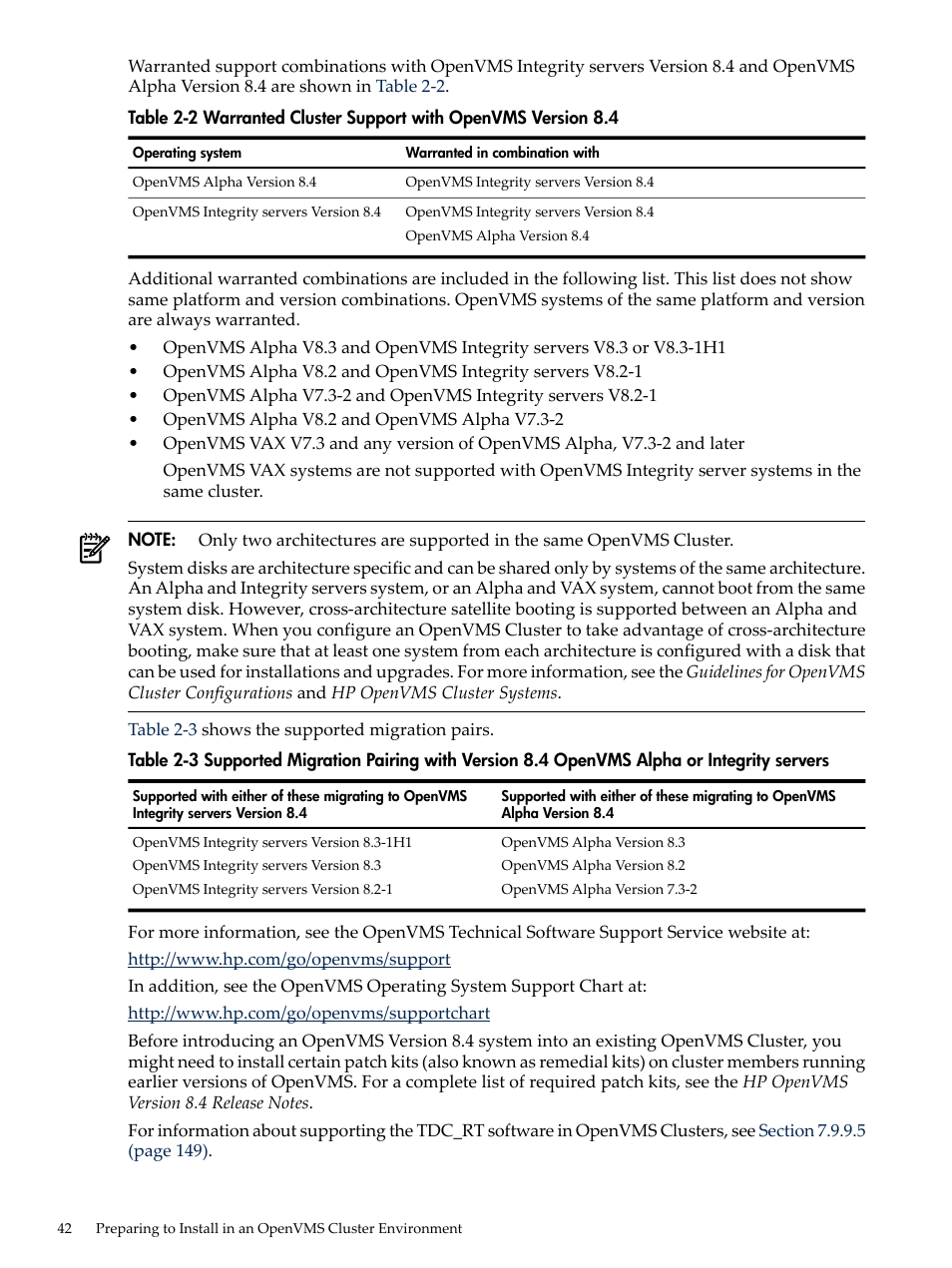 Warranted cluster support with openvms version 8.4 | HP BA322 90087 User Manual | Page 42 / 346