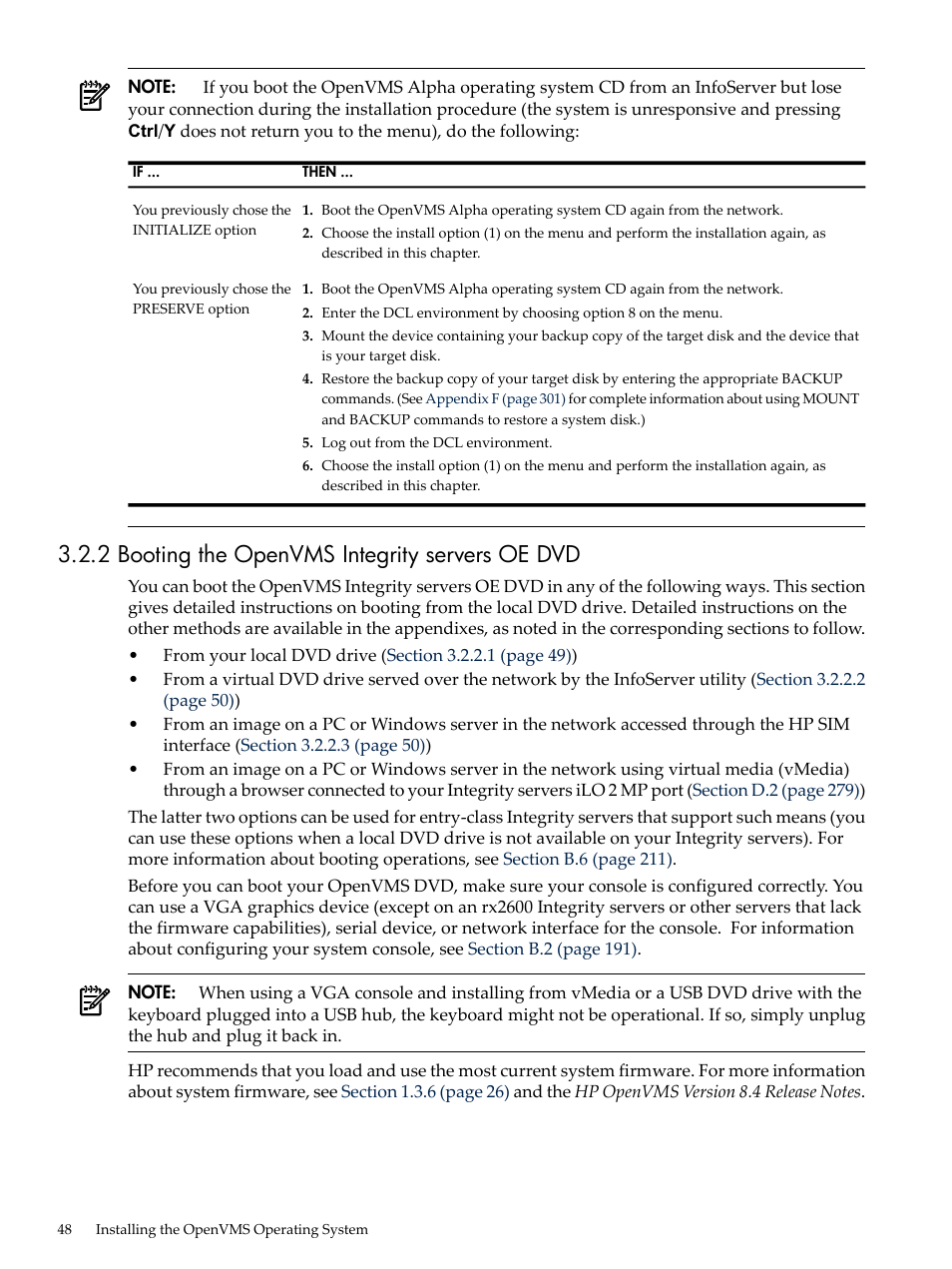 2 booting the openvms integrity servers oe dvd | HP BA322 90087 User Manual | Page 48 / 346