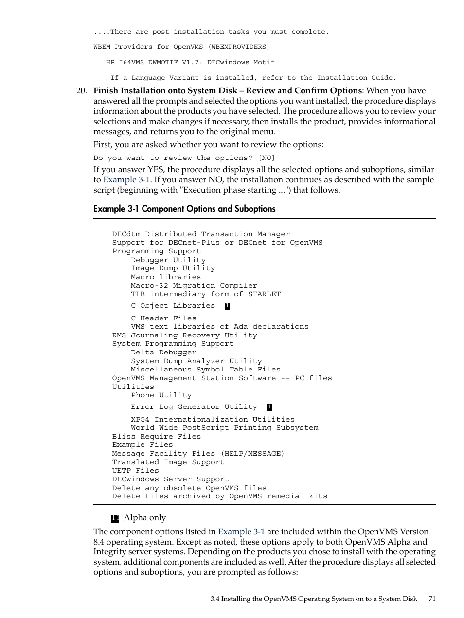 Component options and suboptions | HP BA322 90087 User Manual | Page 71 / 346