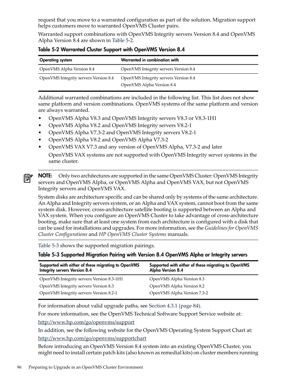 Warranted cluster support with openvms version 8.4 | HP BA322 90087 User Manual | Page 96 / 346