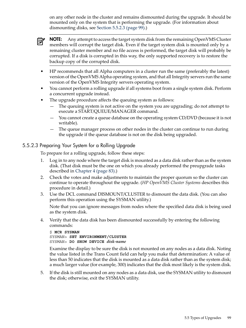 3 preparing your system for a rolling upgrade, Section 5.5.2.3 | HP BA322 90087 User Manual | Page 99 / 346