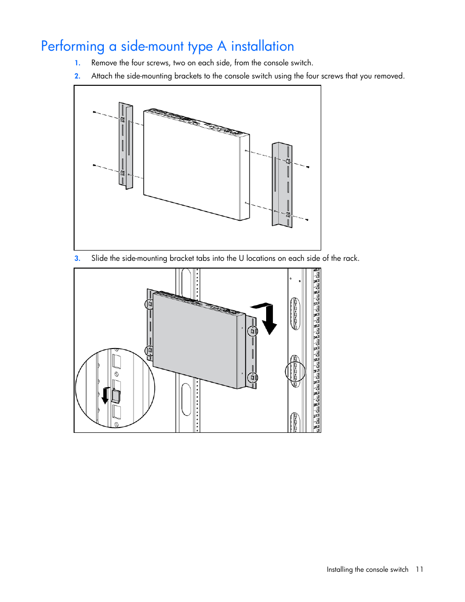 Performing a side-mount type a installation | HP 409054-003 User Manual | Page 11 / 105