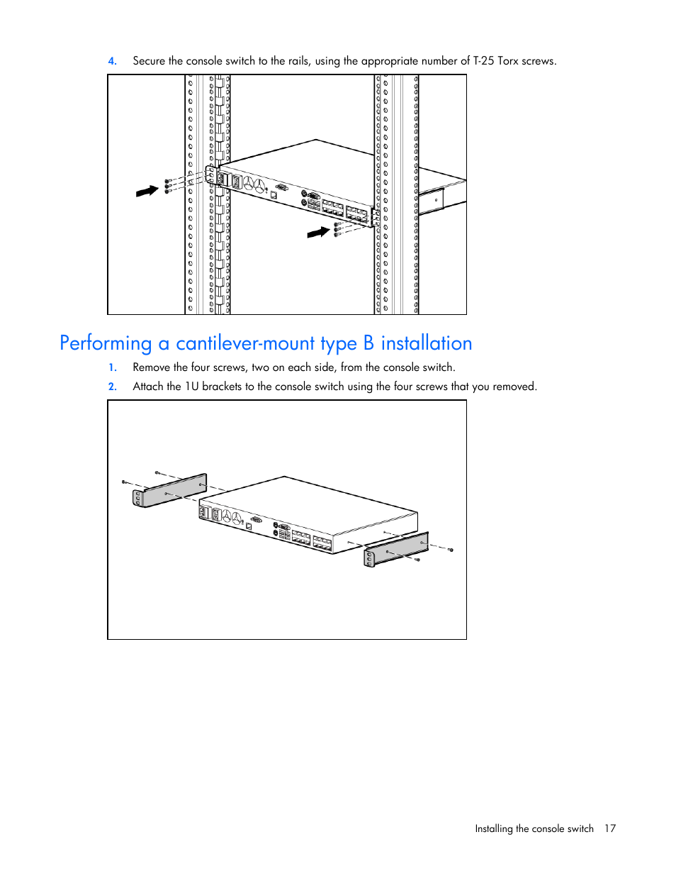 Performing a cantilever-mount type b installation | HP 409054-003 User Manual | Page 17 / 105