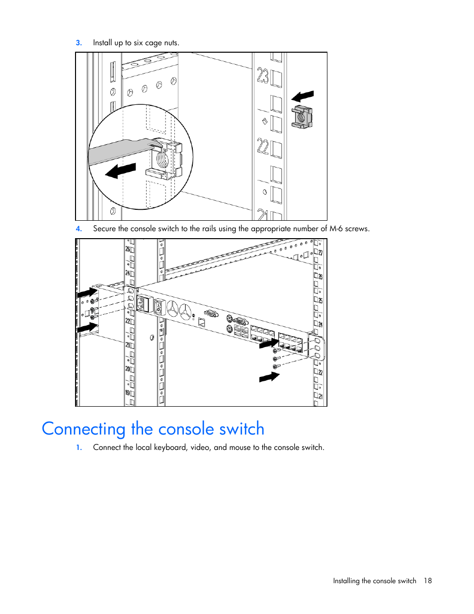 Connecting the console switch | HP 409054-003 User Manual | Page 18 / 105
