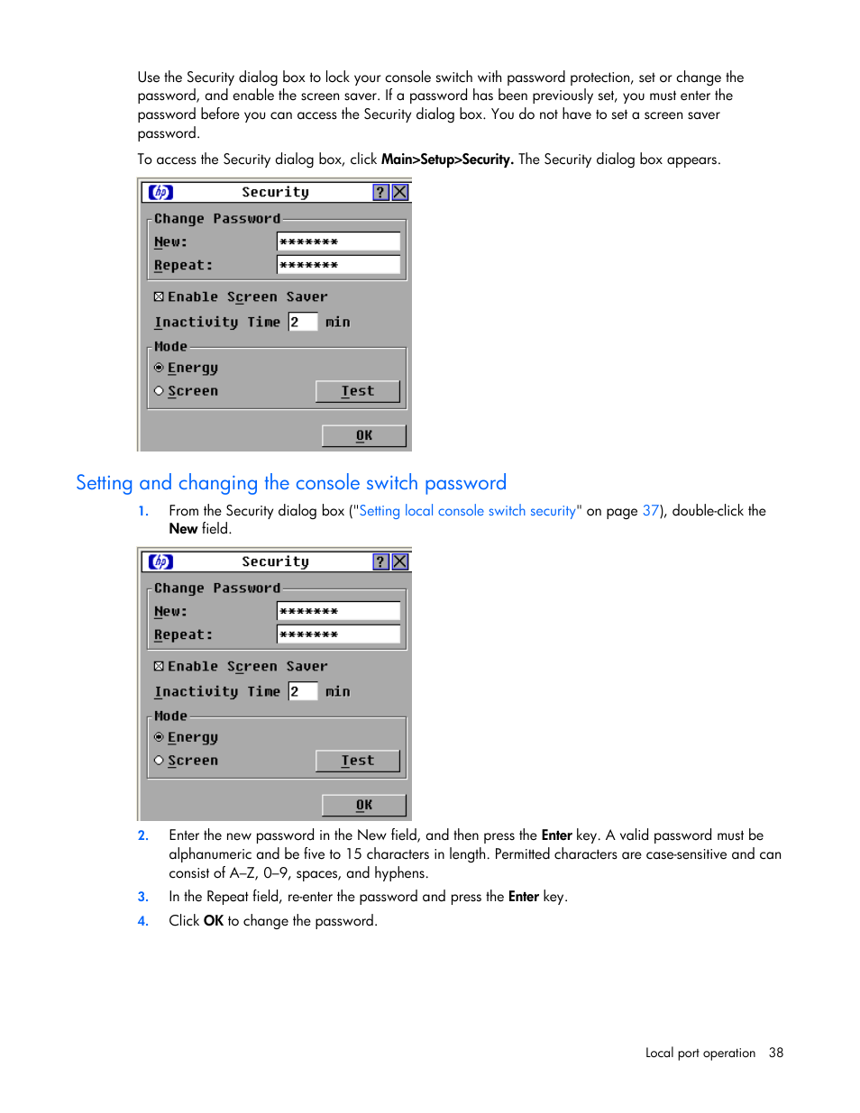 Setting and changing the console switch password | HP 409054-003 User Manual | Page 38 / 105