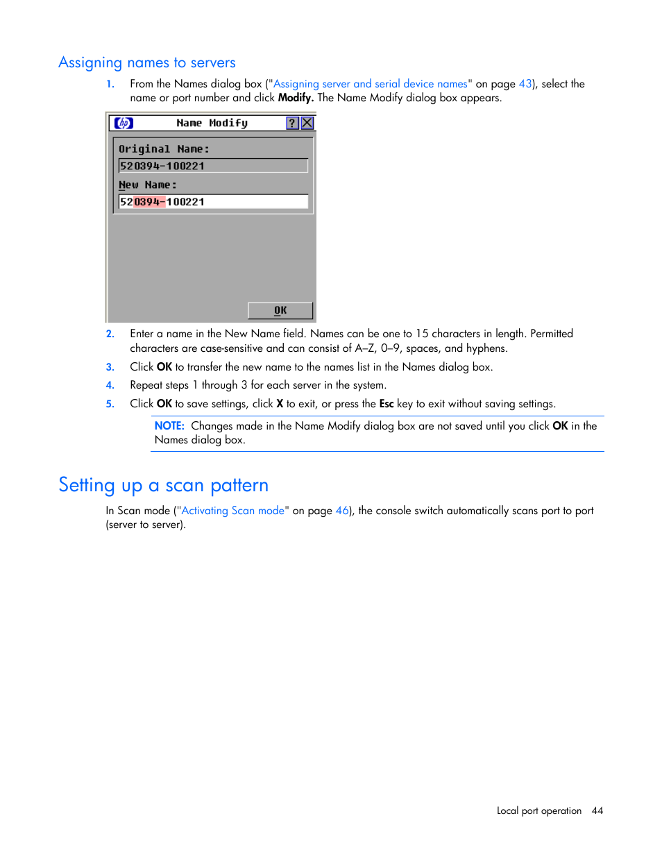 Assigning names to servers, Setting up a scan pattern | HP 409054-003 User Manual | Page 44 / 105