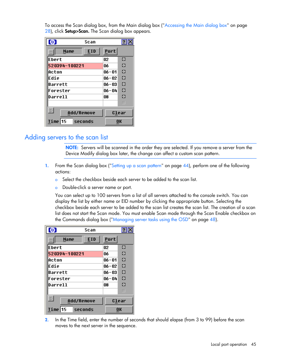 Adding servers to the scan list | HP 409054-003 User Manual | Page 45 / 105