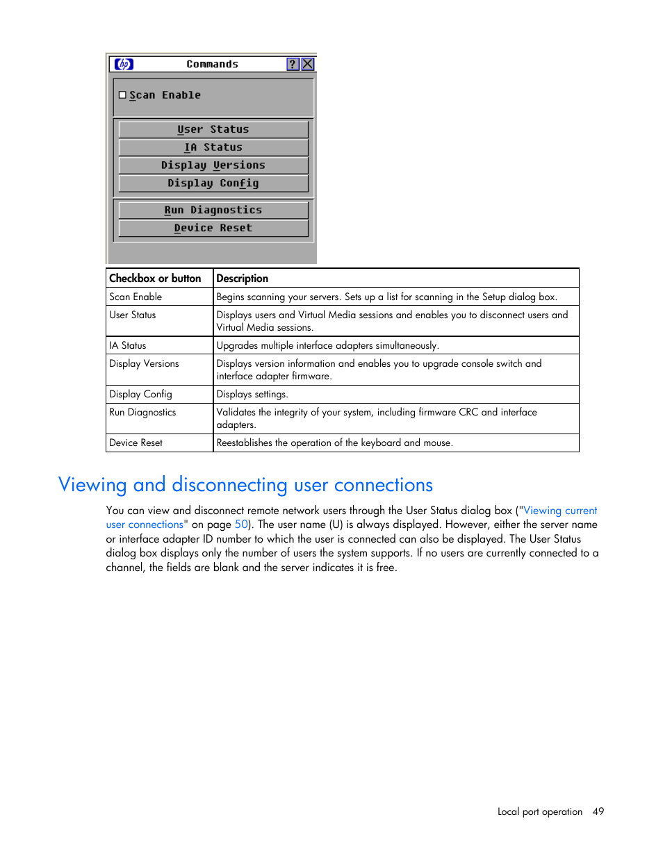 Viewing and disconnecting user connections | HP 409054-003 User Manual | Page 49 / 105